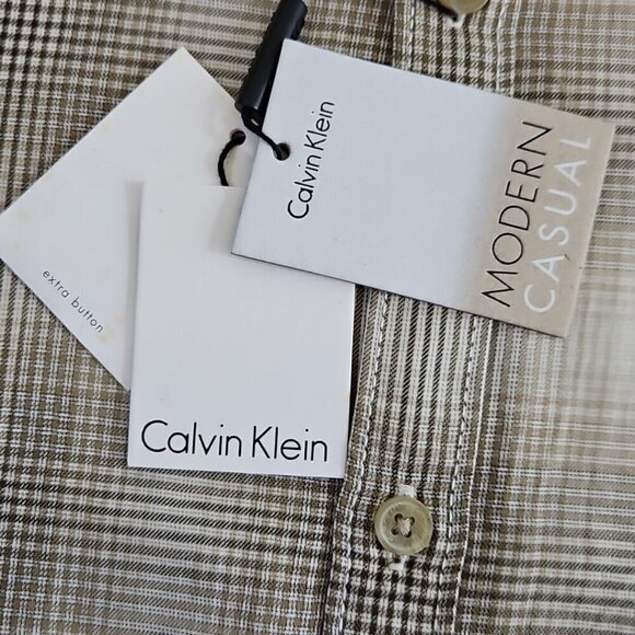 Calvin Klein Modern Casual Roll-Tab Shirt Men's XXL Beige Plaid Long Sleeve NWT - Picture 5 of 16